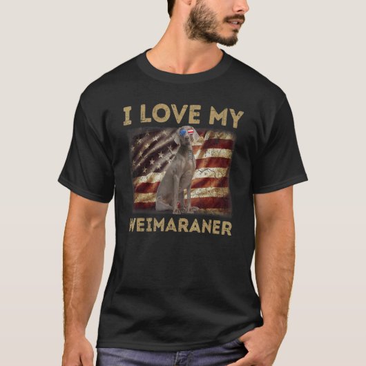 T-shirt I Love My Weimaraner Papa Maman American Flag Wein (Devant)