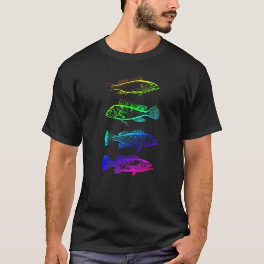 T-shirt I Love Pêche Marine Basse Rainbow Darwin Illu (Devant)