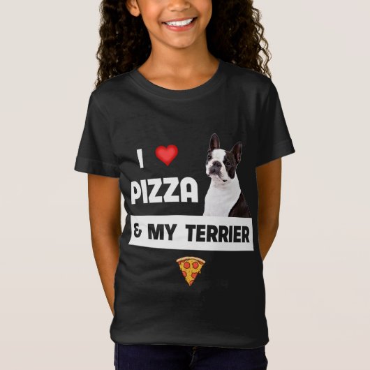 T-Shirt I Love Pizza and My Boston Terrier Dog Pepperoni F (Devant)