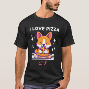 T-shirt I Love Pizza Kawaii Corgi Mange Pizza Anim Japonai
