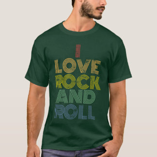 T-shirt I Love Rock and Roll Distressed Rainbow 70s tee gi