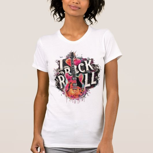 T-shirt I Love Rock N Roll Guitare Electrique Peinture Mus (Devant)