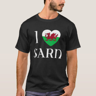 T-shirt I Love Sarn Wales Drapeau Coeur Dragon Gallois