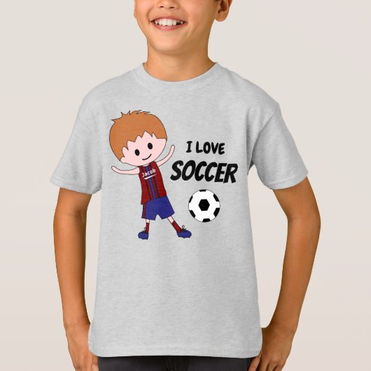 T-shirt I Love Soccer Boy - avec un maillot nommé - blond (Devant)