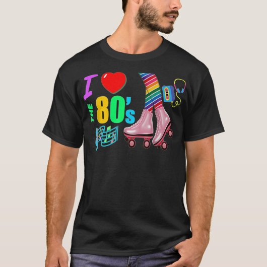 T-shirt I Love The 80's Retro Rainbow Legs Pink Roller Ska (Devant)