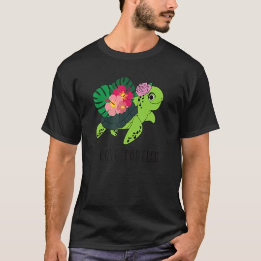 T-shirt I Love Turtles Sourire Visage Tortue Tropical Hibi (Devant)