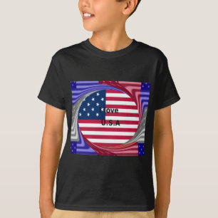 T-shirt I Love U.S.A. Swirl : Patriotic Heart Art Imprimer