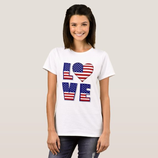 T-shirt I Love USA Heart American Drapeau Citation Femmes (Devant entier)