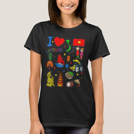 T-shirt I love Vietnam  Hand drawn Vietnamese Landmarks  f (Devant)