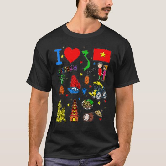 T-shirt I love Vietnam Hand drawn Vietnamese Landmarks f (Devant)