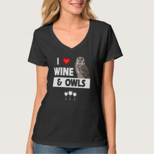 T-shirt I Love Vin and Owls Barn Oiseau Amoureux Boire Ani