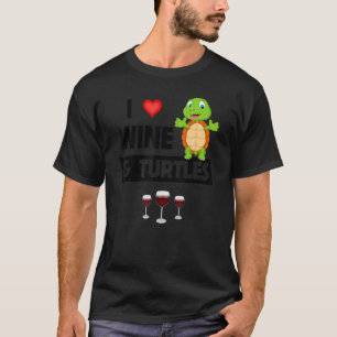 T-shirt I Love Vin et Tortues Boire de verre Tortue Re