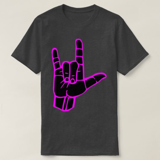 T-shirt I LOVE VOUS signer main noire rose contour Signer  (Design devant)
