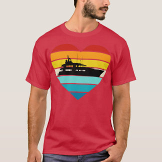 T-shirt I Love Yacht Capitaine Navire Retro Sunset