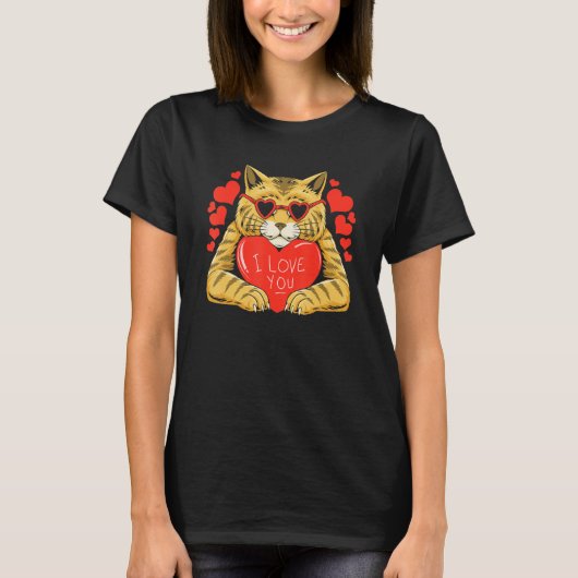 T-shirt I Love You Cat Heart Valentines Day Kitten Kitty P (Devant)