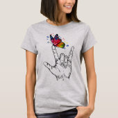 T-shirt I Love You Hand Sign Language Butterfly Puzzle Pie (Devant)