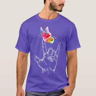 T-shirt I Love You Main Sign Language Butterfly Autism Awa