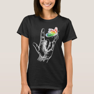 T-shirt I Love You Main Sign Language Butterfly Autism Awa