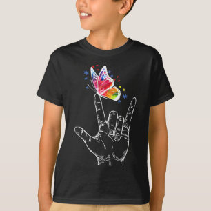 T-shirt I Love You Main Sign Language Butterfly Autism Awa