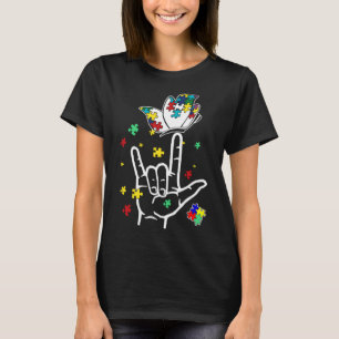 T-shirt I LoveYou ILYH and Sign Language Butterfly Autism