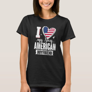 T-shirt I Loy My Sexy American Boyfriend mignonne USA Drap