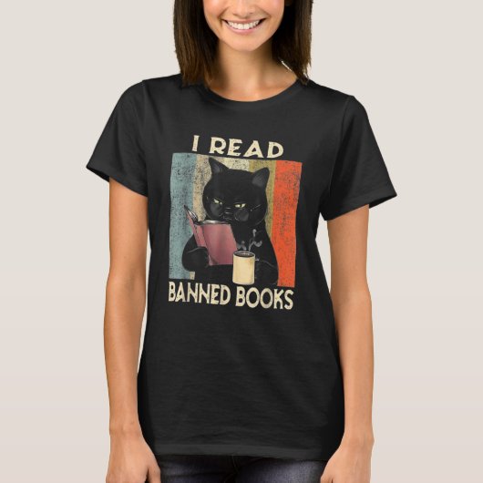 T-shirt I Read Banned Books Black Cat Reader Bookworm Wome (Devant)