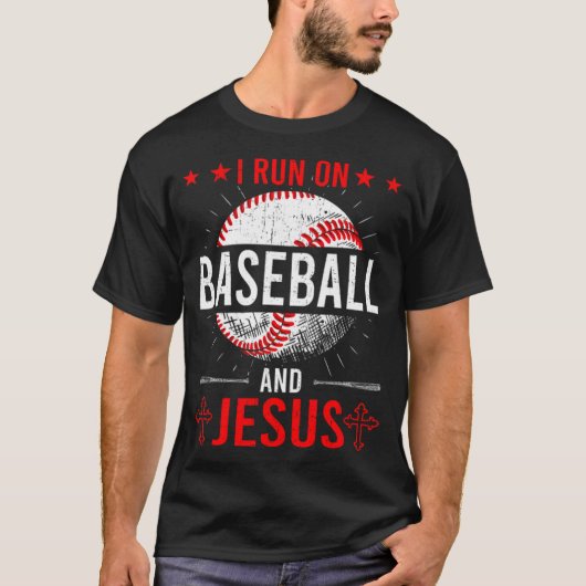 T-shirt I Run on Baseball et Jesus Baseball Lover baseball (Devant)