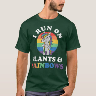 T-shirt I Run On Plants and Rainbows Unicorn Vegan Funny V