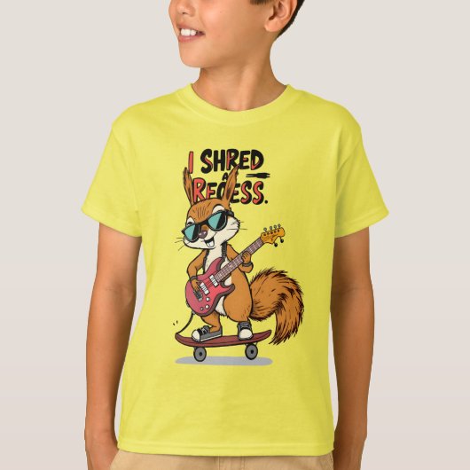 T-shirt I Shred a Recess Cool Squirrel Guitar Bass Skate (Devant)
