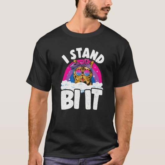T-shirt I Stand Bi It Rainbow Cat Bisexual Pride Drapeau B (Devant)