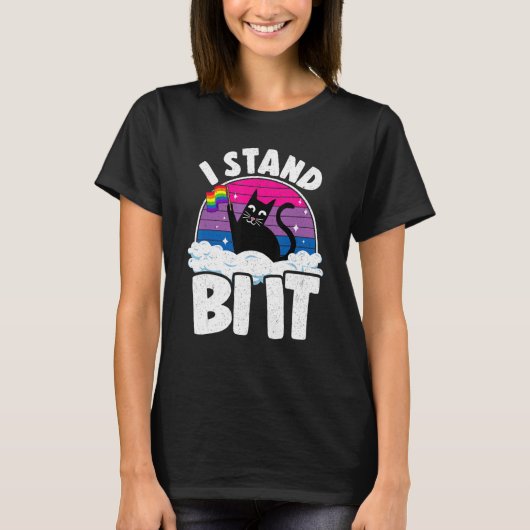 T-shirt I Stand Bi It Rainbow Cat Bisexual Pride Drapeau B (Devant)