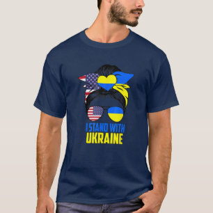 T-shirt I Stand With Ukraine American USA Messybun With Su