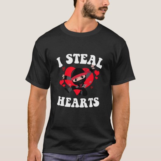 T-shirt I Steal Hearts Ninja Boys Valentines Day (Devant)