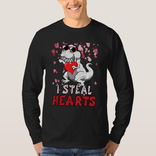 T-shirt I Steal Hearts Trex Dinosaur Valentines Day Boys K (Devant)