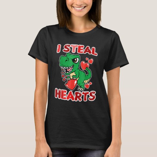 T-shirt I Steal Hearts Valentines Day Cool T-Rex Dinosaur (Devant)