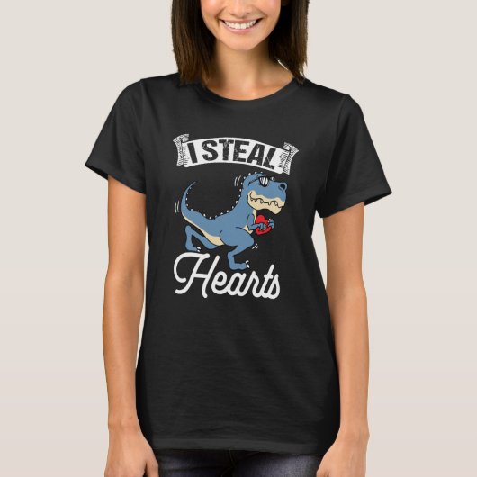 T-shirt I Steal Hearts Valentine's Day Dino Flowers Date S (Devant)