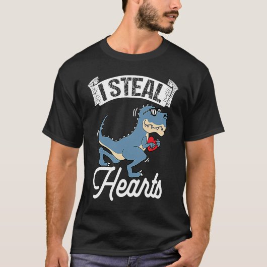 T-shirt I Steal Hearts Valentine's Day Dino Flowers Date S (Devant)