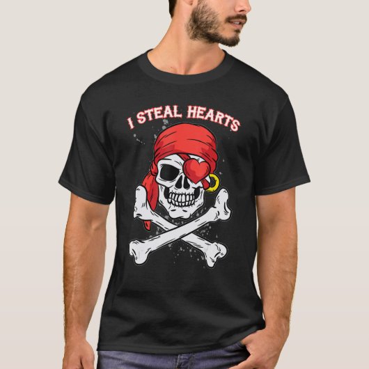 T-shirt I Steal Hearts Valentines Day Jolly roger Pirate S (Devant)