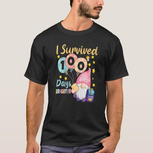 T-shirt I Survived 100 Days Brighter Gnomes Teacher Kids (Devant)
