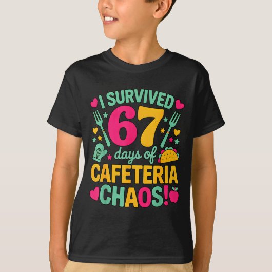 T-shirt I Survived 67 Days Of Cafeteria Chaos Cute Food Lu (Devant)