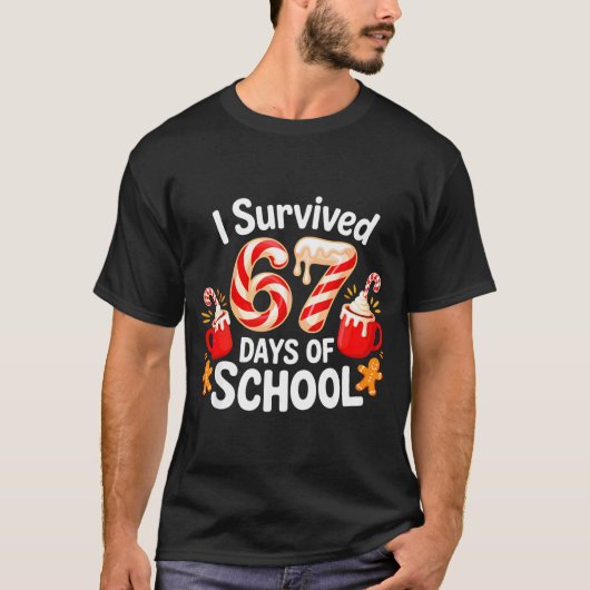 T-shirt I Survived 67 Days Of School Christmas Candy Cane (Devant)