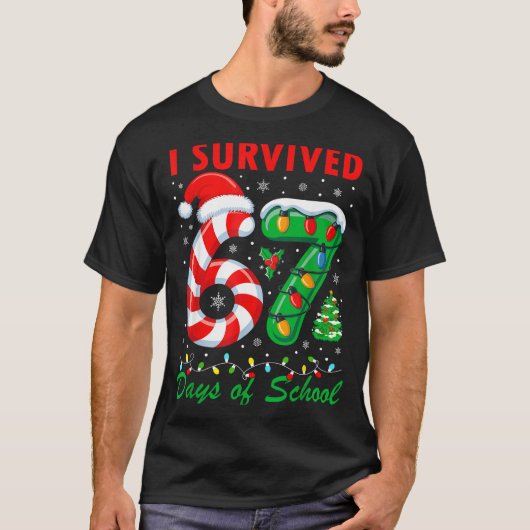 T-shirt I Survived 67 Days Of School Christmas Candy Cane (Devant)