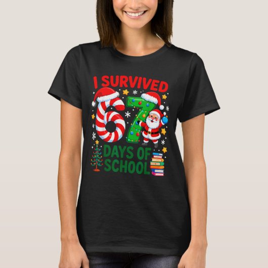 T-shirt I Survived 67 Days Of School Christmas Candy Cane (Devant)