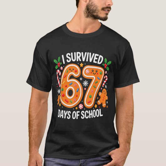 T-shirt I Survived 67 Days Of School Christmas Candy Cane  (Devant)