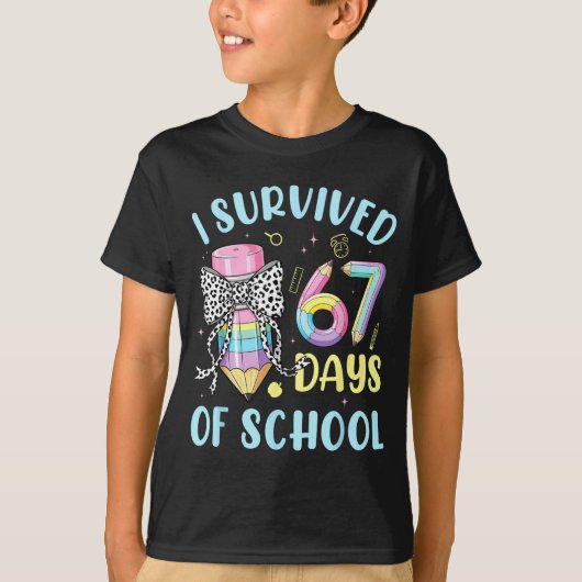 T-shirt I Survived 67 Days Of School Cute Pastel Pencil Bo (Devant)