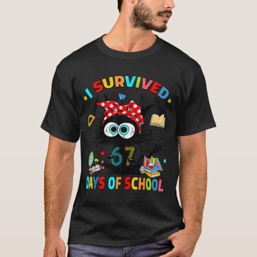 T-shirt I Survived 67 Days Of School Funny Black Cat Six S (Devant)