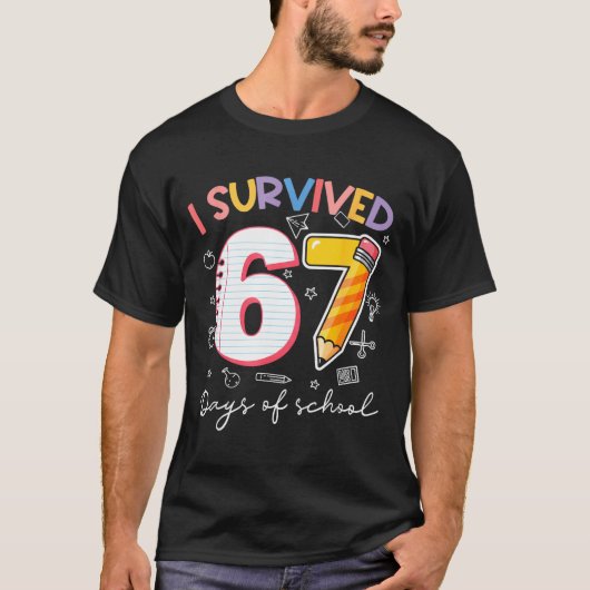 T-shirt I Survived 67 Days Of School Funny Meme Teacher St (Devant)