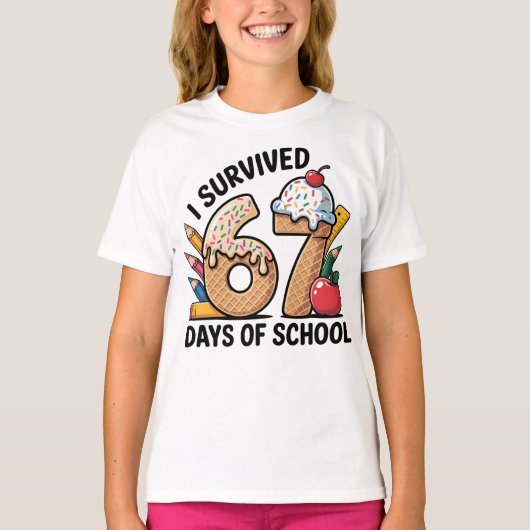 T-shirt I Survived 67 Days of School Ice Cream Waffl (Devant)