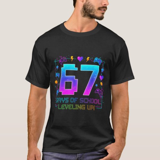 T-shirt I Survived 67 Days Of School Retro Gamer Level Up (Devant)