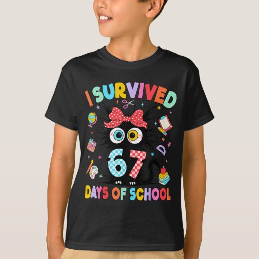 T-shirt I Survived 67 Days Of School Six Seven Cat Teacher (Devant)
